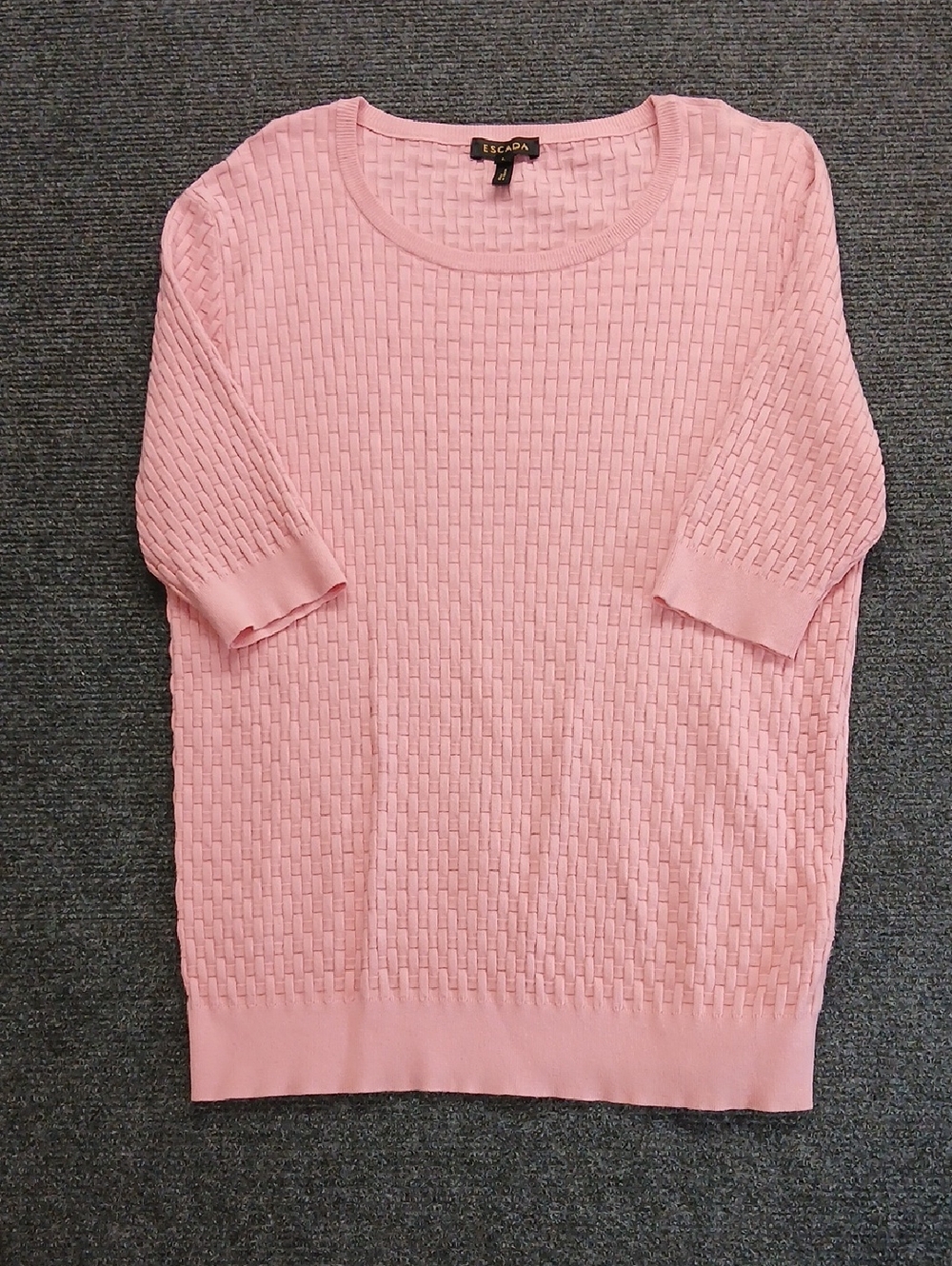 Escada Pink Sorbet Basketweave Knit Pullover Luxery Top Women's Sz L